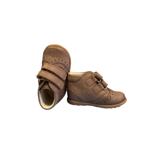 Beżowe brązowe pierwsze kroczki, skórzane trzewiki trampki zapinane na rzepy Blake Pralina - AMEKO - 5