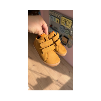 Skórzane trzewiki, barefoot pierwsze kroczki jasny brąz 1377 Yellow- MAZUREK MANUFAKTURA - 3