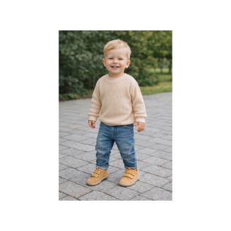 Skórzane trzewiki, barefoot pierwsze kroczki jasny brąz 1377 Yellow- MAZUREK MANUFAKTURA - 2