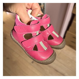 Skórzane sandałki różowe butki barefoot dla dziewczynki Jeko-Fuxia -AMEKO - 2