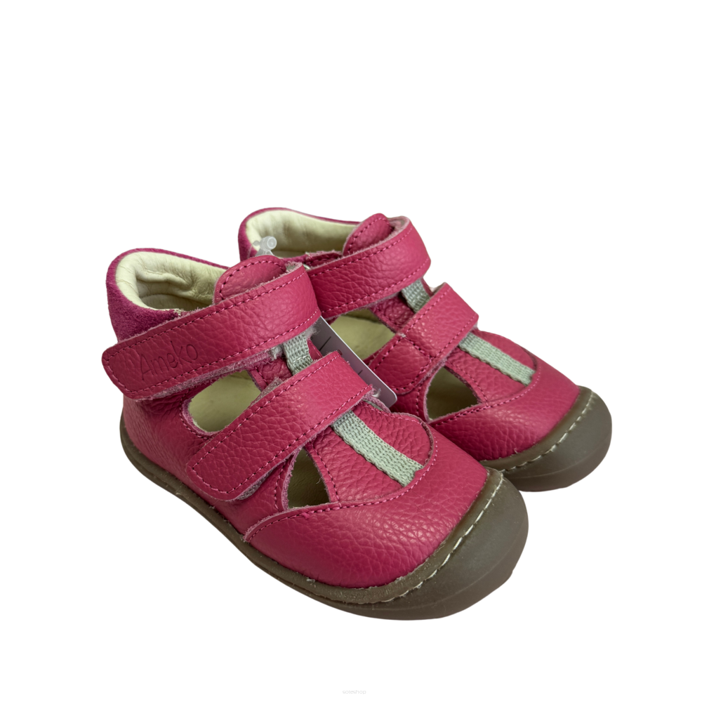 Skórzane sandałki różowe butki barefoot dla dziewczynki Jeko-Fuxia -AMEKO