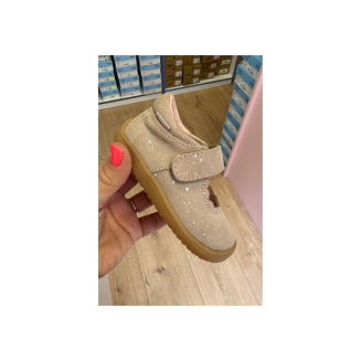 Pierwsze kroczki, różowe w złote kropki barefoot Pudre dots 1367 - MAZUREK MANUFAKTURA - - 3