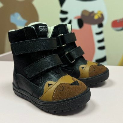 Buty zimowe botki ocieplane kozaki - BARTUŚ - 315 sowa czarny brąz