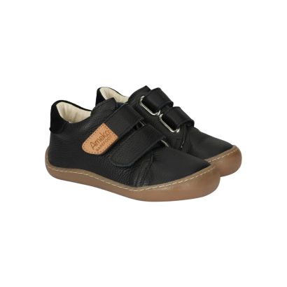 Czarne trampki dla chłopca dziewczynki skórzane Barefoot Otis Black- AMEKO